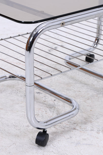Vintage Servierwagen mit Chromgestell und Glasplatte | Mid-Century Barwagen Beistelltisch