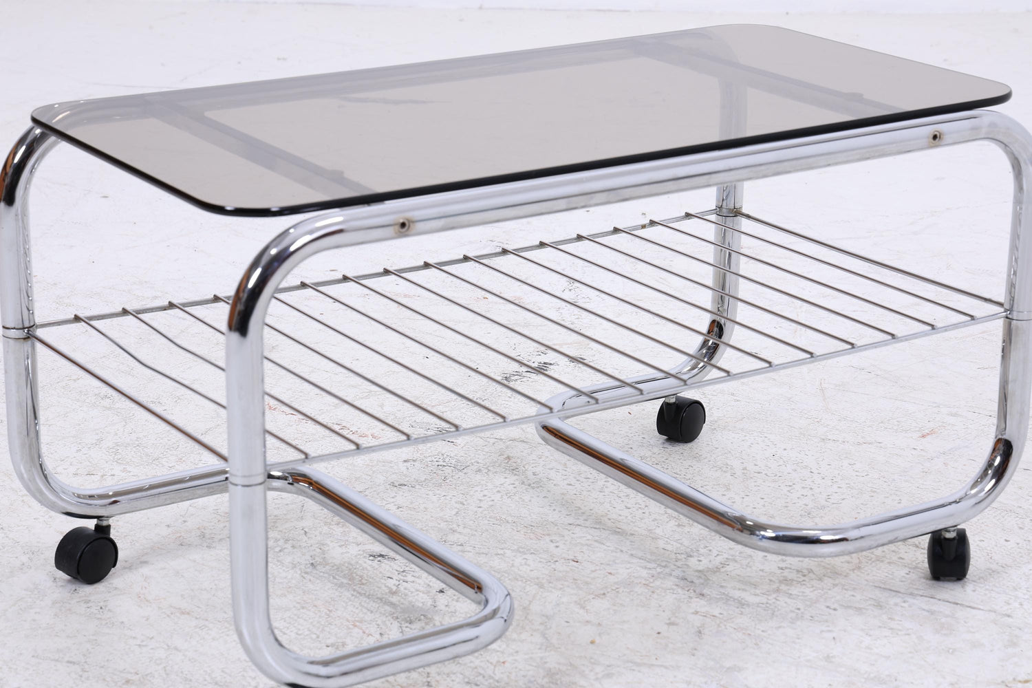 Vintage Servierwagen mit Chromgestell und Glasplatte | Mid-Century Barwagen Beistelltisch