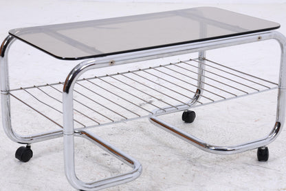 Vintage Servierwagen mit Chromgestell und Glasplatte | Mid-Century Barwagen Beistelltisch