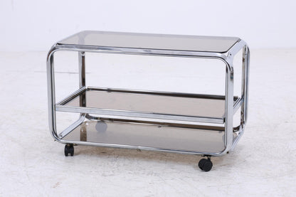 Vintage Servierwagen aus Chrom &amp; Rauchglas | Mid-Century Barwagen Beistelltisch