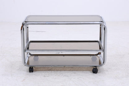Vintage Servierwagen aus Chrom &amp; Rauchglas | Mid-Century Barwagen Beistelltisch