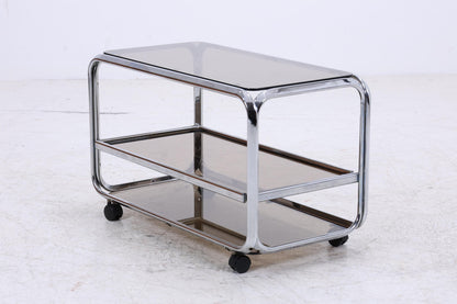 Vintage Servierwagen aus Chrom &amp; Rauchglas | Mid-Century Barwagen Beistelltisch