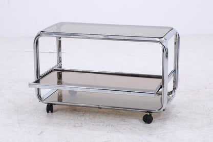 Vintage Servierwagen aus Chrom &amp; Rauchglas | Mid-Century Barwagen Beistelltisch