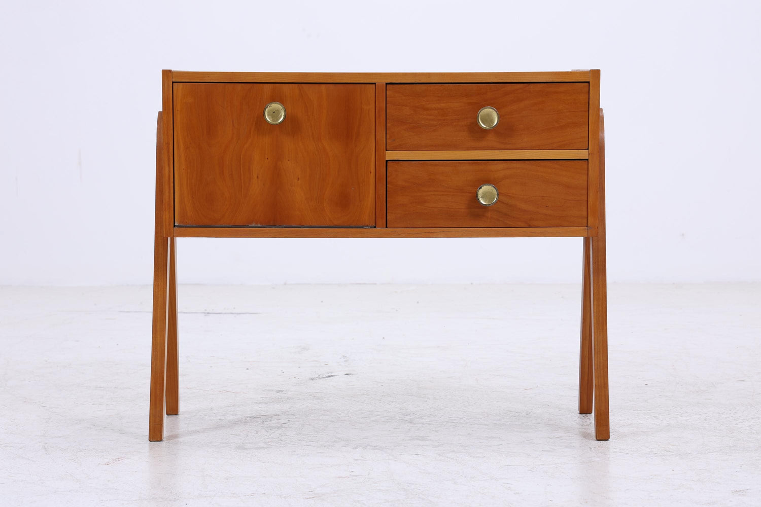 Vintage Teak Nachttisch mit Klappe &amp; Schubladen | Mid Century Mini Kommode 1960er