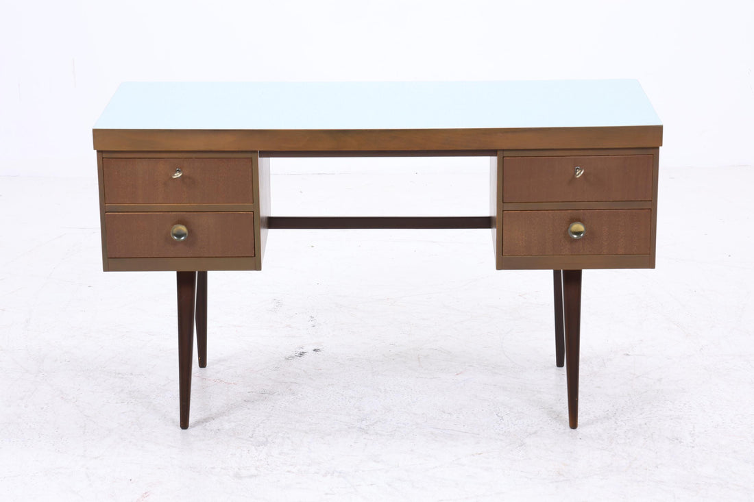 Vintage Schreibtisch | Mid Century Desk mit Resopal Oberfläche 50er 60er Jahre Holz Schubladen