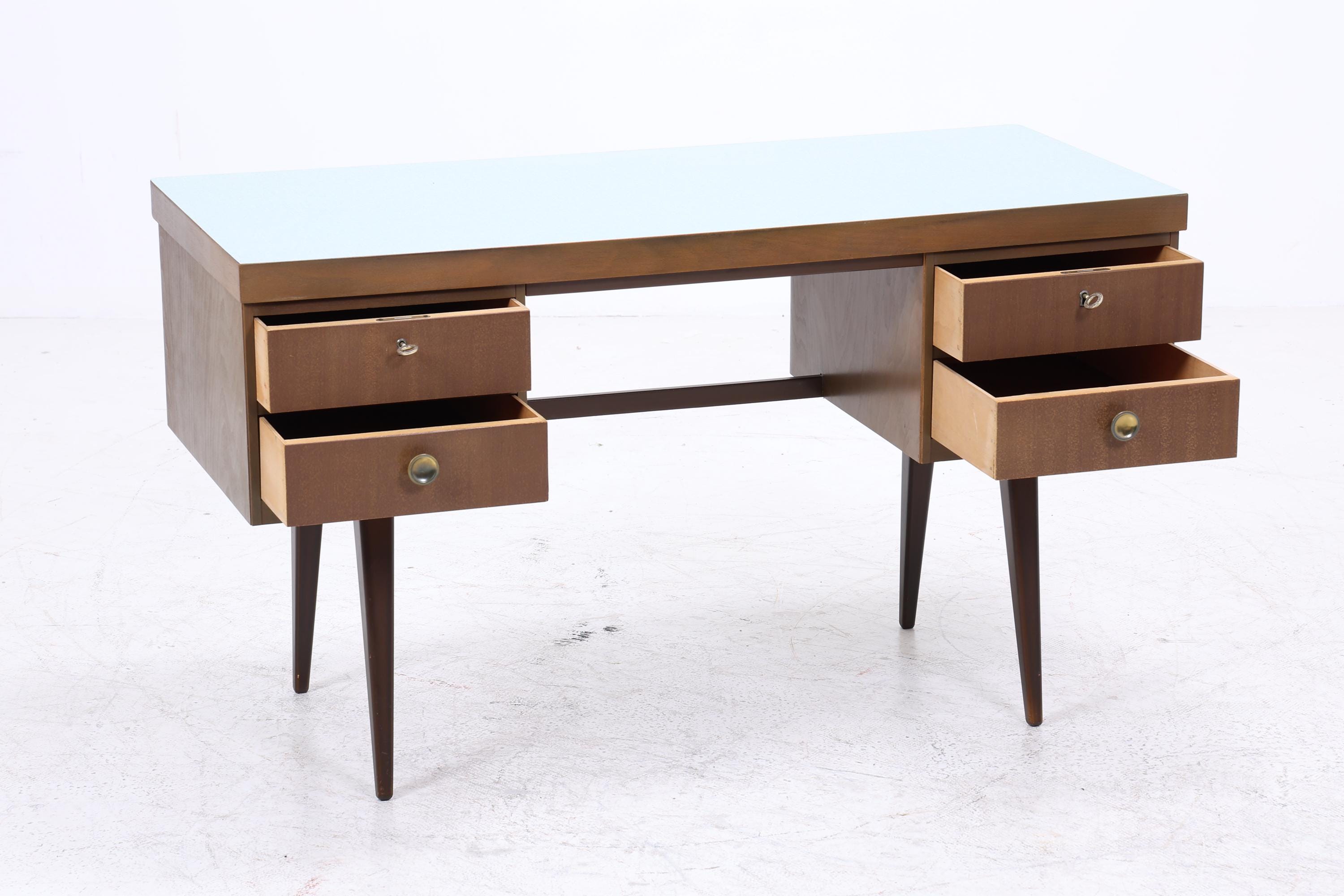 Vintage Schreibtisch | Mid Century Desk mit Resopal Oberfläche 50er 60er Jahre Holz Schubladen