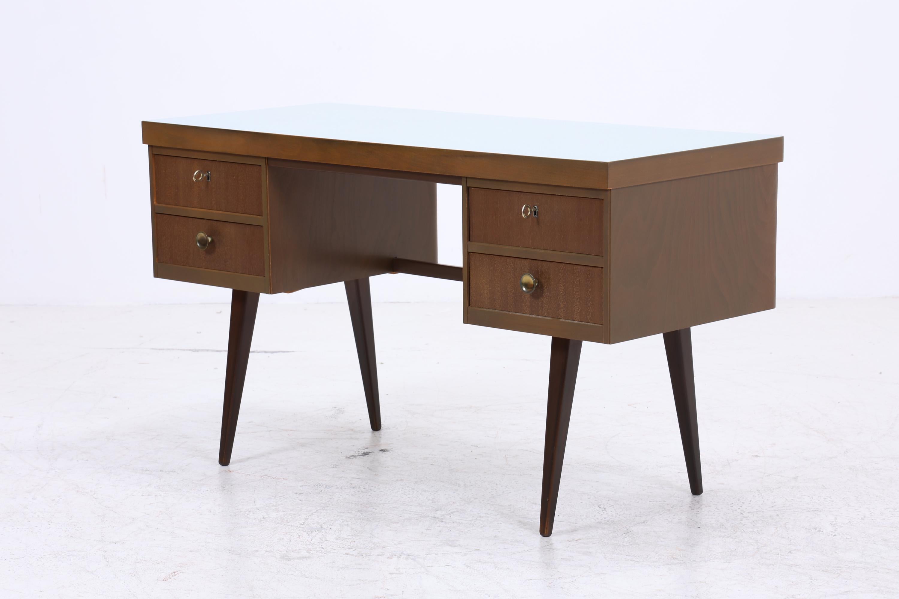 Vintage Schreibtisch | Mid Century Desk mit Resopal Oberfläche 50er 60er Jahre Holz Schubladen