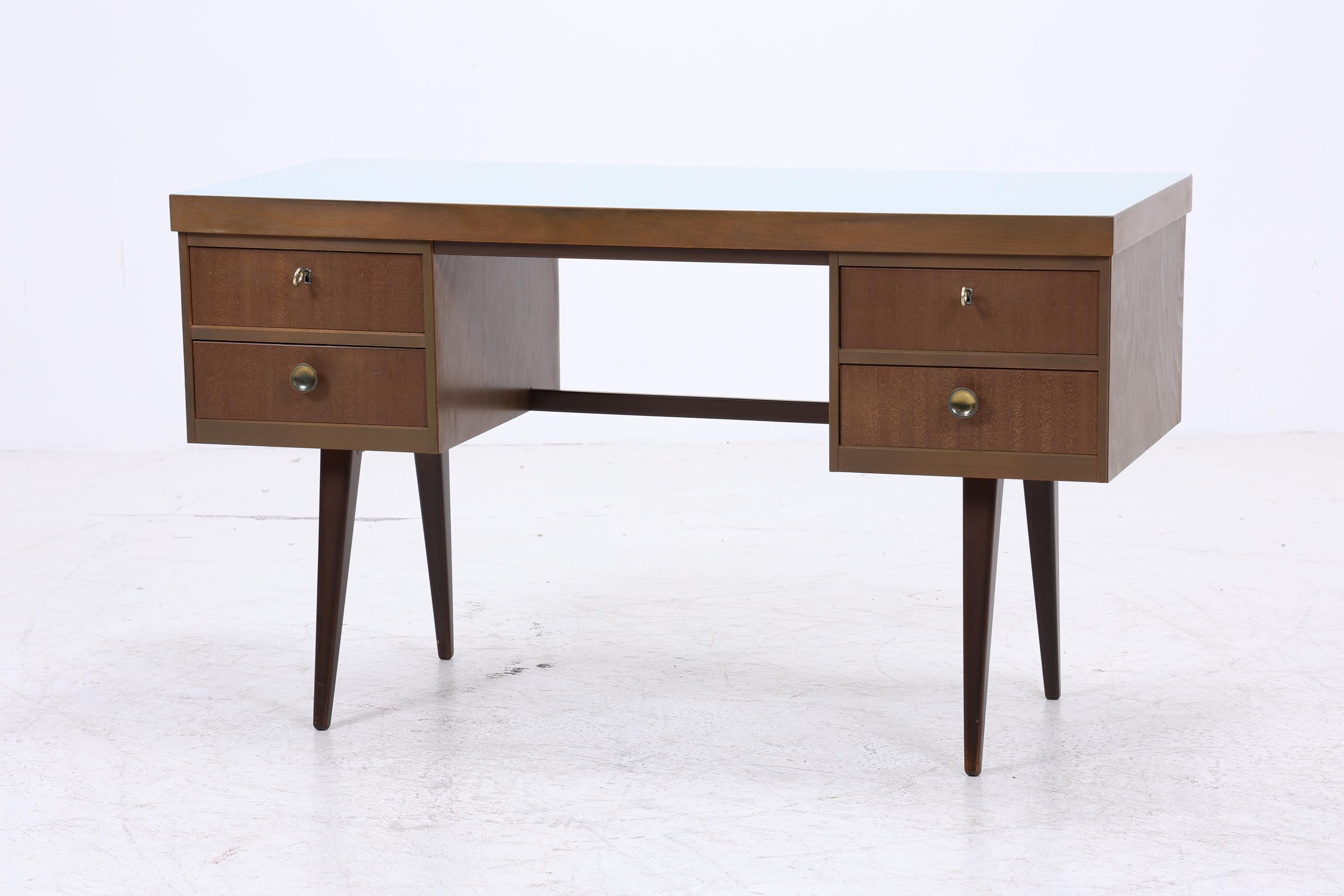 Vintage Schreibtisch | Mid Century Desk mit Resopal Oberfläche 50er 60er Jahre Holz Schubladen