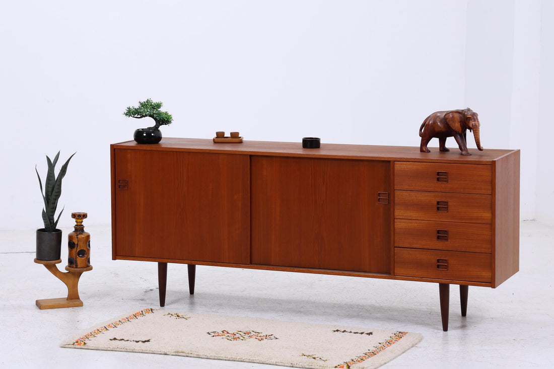 Vintage Teak Sideboard mit Schiebetüren &amp; Schubladen | Danish Design Mid Century 1960er