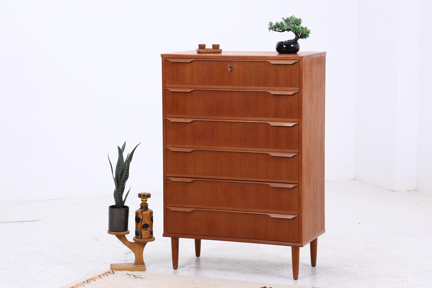 Vintage Teak Kommode | Mid Century Tallboy Schubladen Schrank Holz Aufbewahrung 60er 70er