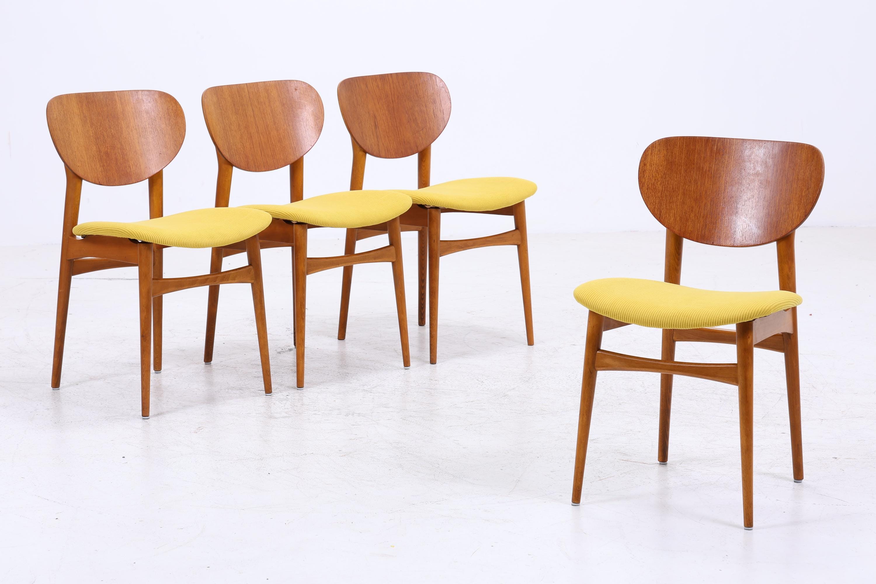 4er Set Vintage Teak Stühle | Mid Century Stuhl 60er Jahre | Danish Design Küchenstuhl Holz