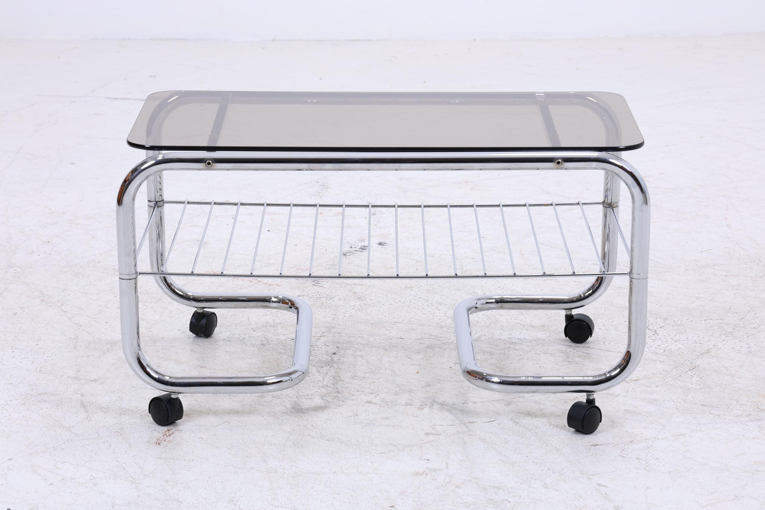 Vintage Servierwagen mit Chromgestell und Glasplatte | Mid-Century Barwagen Beistelltisch