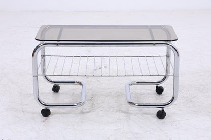 Vintage Servierwagen mit Chromgestell und Glasplatte | Mid-Century Barwagen Beistelltisch
