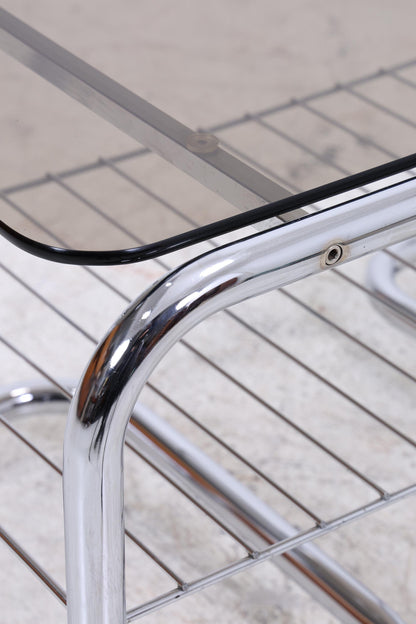 Vintage Servierwagen mit Chromgestell und Glasplatte | Mid-Century Barwagen Beistelltisch