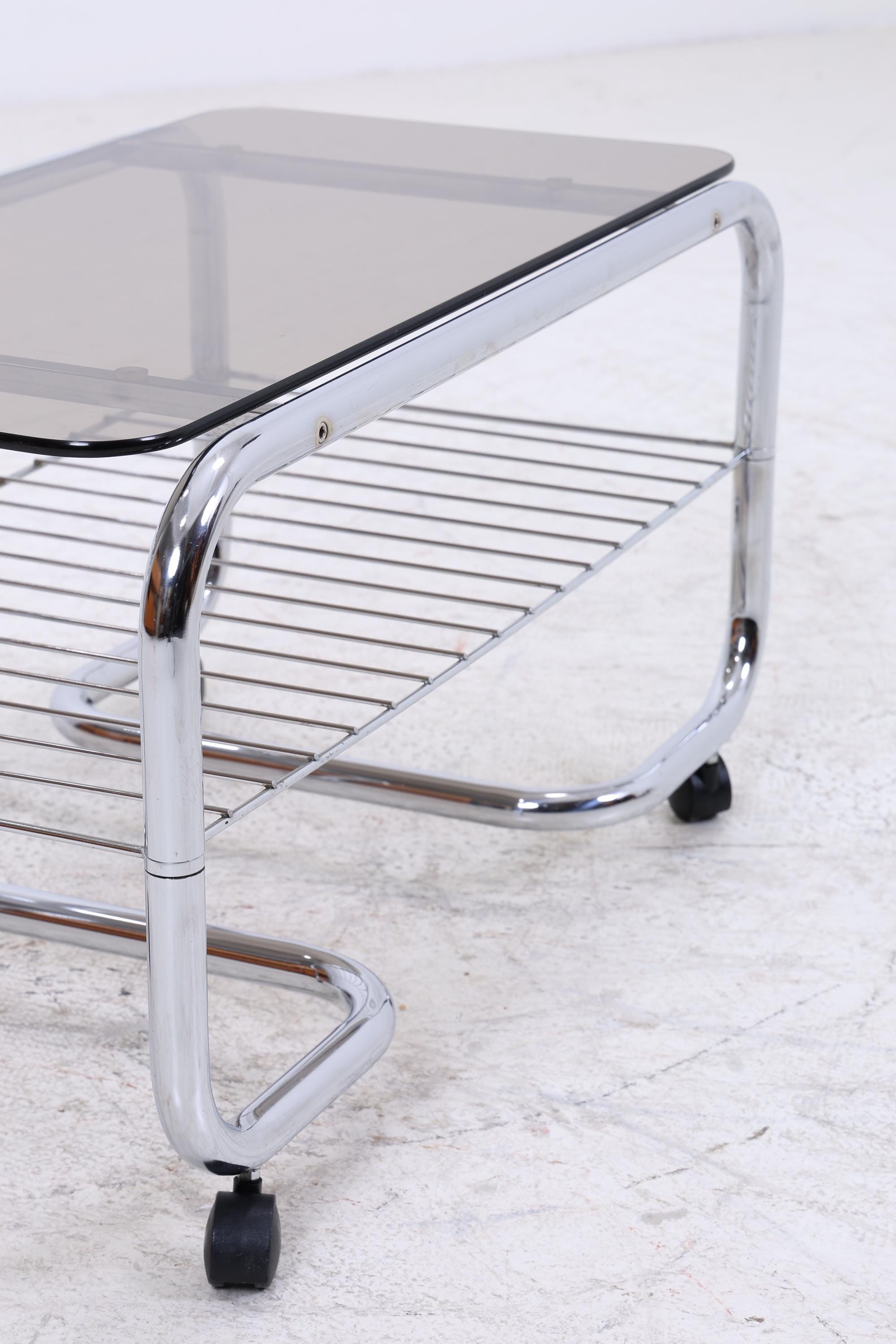 Vintage Servierwagen mit Chromgestell und Glasplatte | Mid-Century Barwagen Beistelltisch