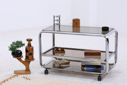 Vintage Servierwagen aus Chrom &amp; Rauchglas | Mid-Century Barwagen Beistelltisch