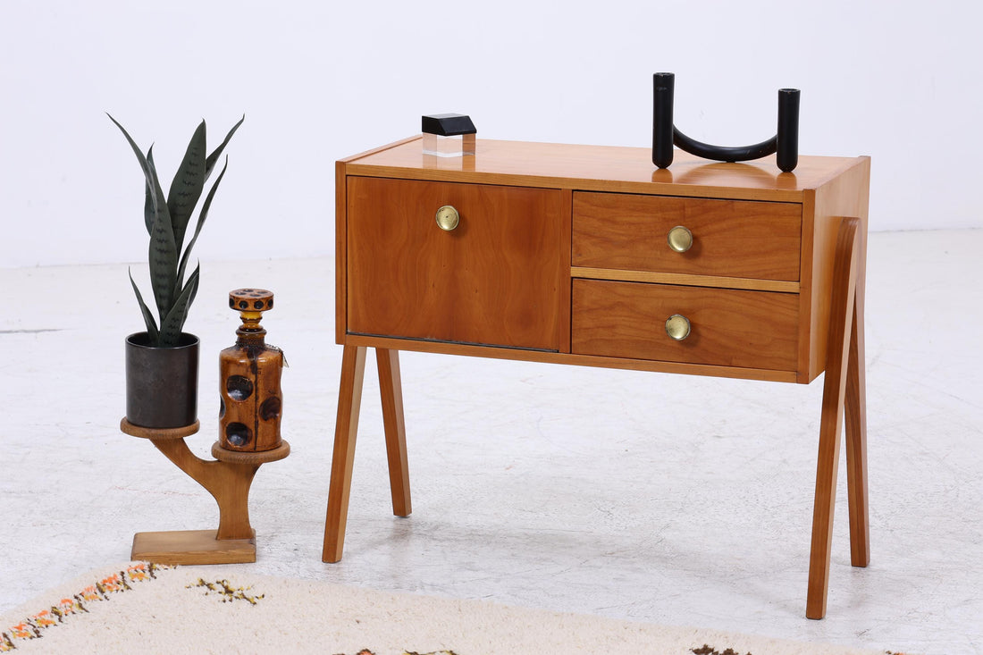Vintage Teak Nachttisch mit Klappe &amp; Schubladen | Mid Century Mini Kommode 1960er